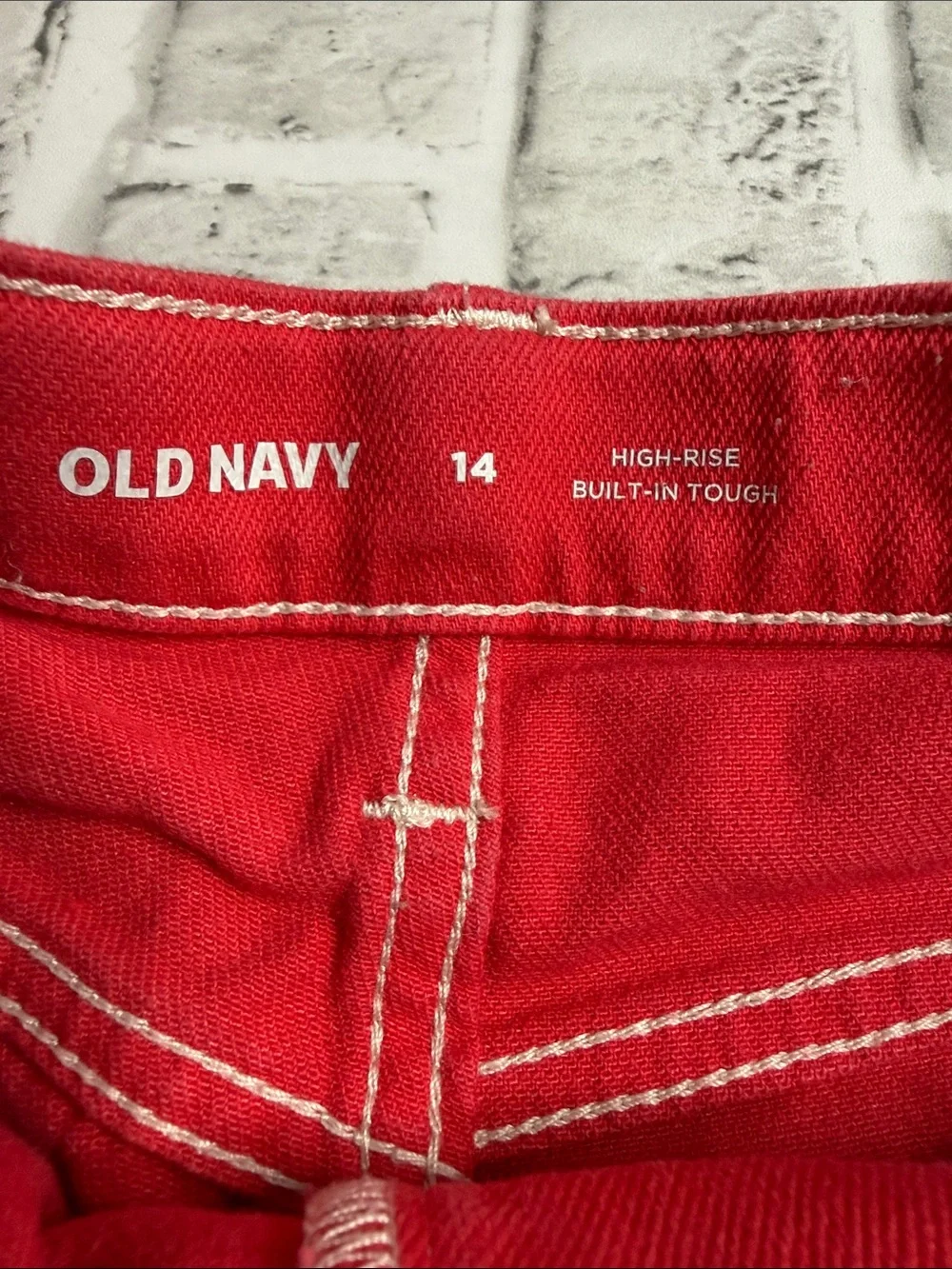 Old Navy Bright Red Button-Front Denim Shorts